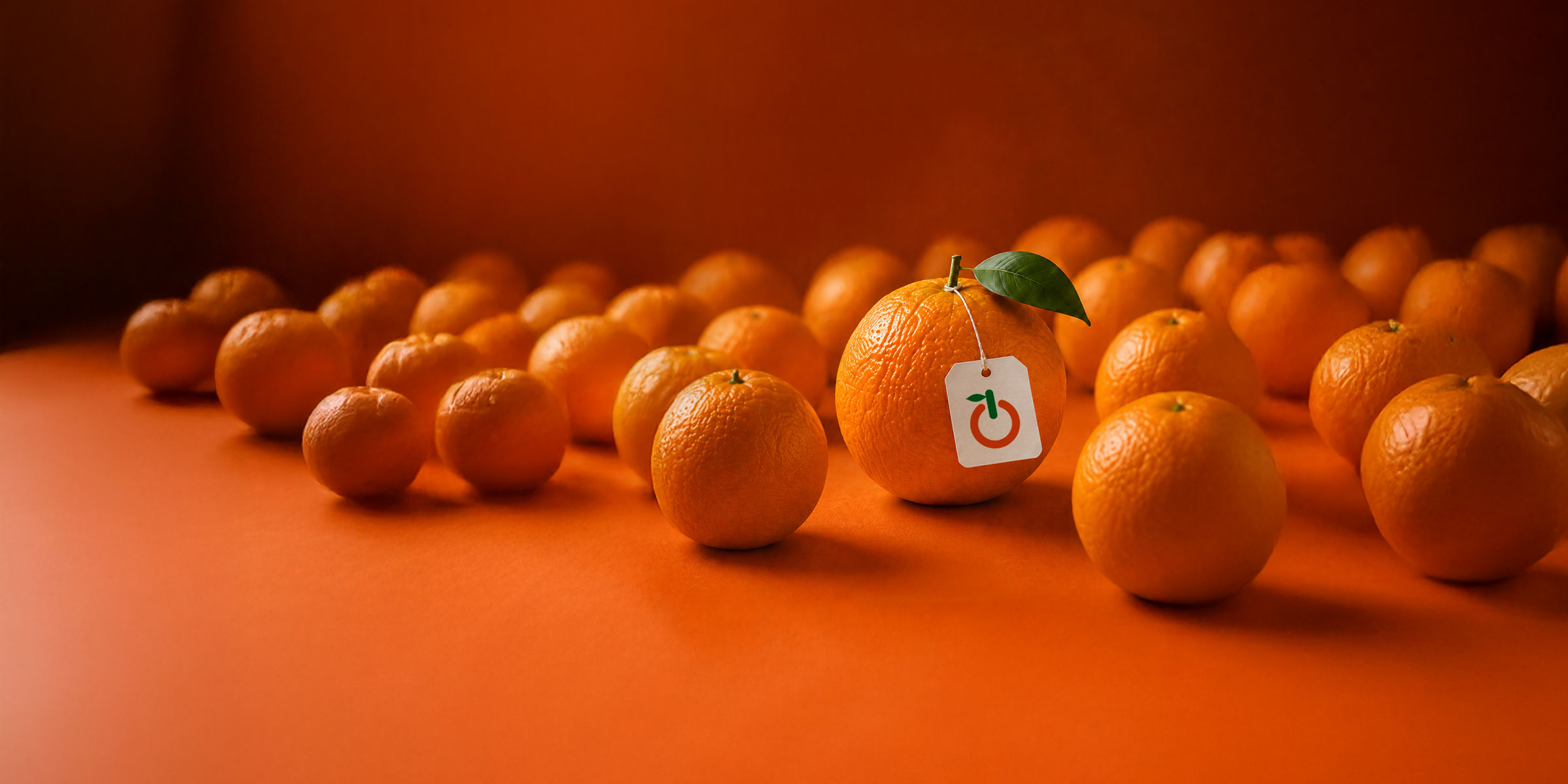 Uma laranja com a identidade Laranja Lima em destaque entre as demais, quem se posiciona vira escolha